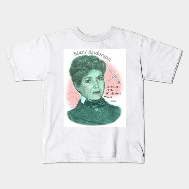 Mary Anderson, Inventor of the Windshield Wiper Kids T-Shirt by eedeeo